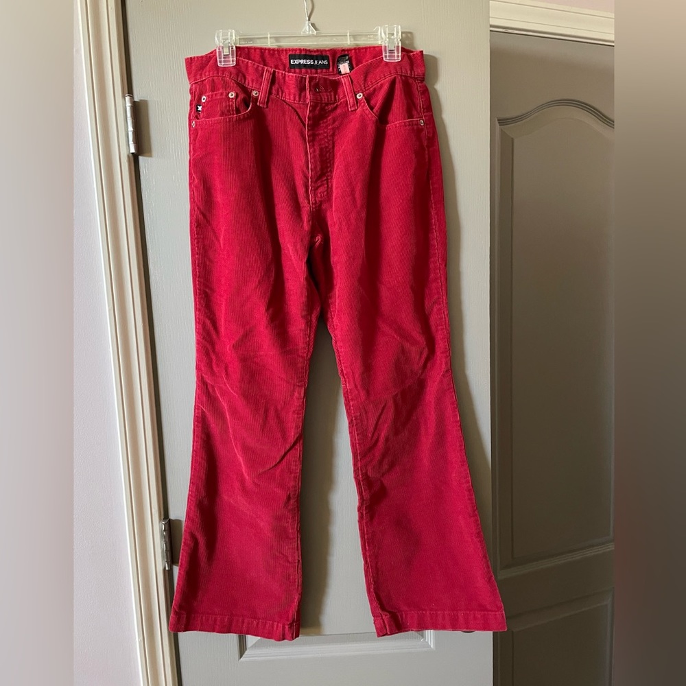 Express Red Corduroy Jeans, Size 9/10, Low Rise Flare